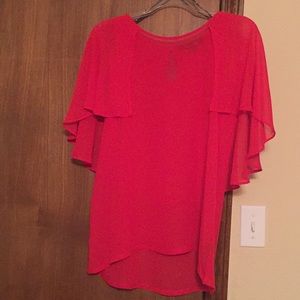 Forever 21 Red Cape Sleeved Sheer Blouse